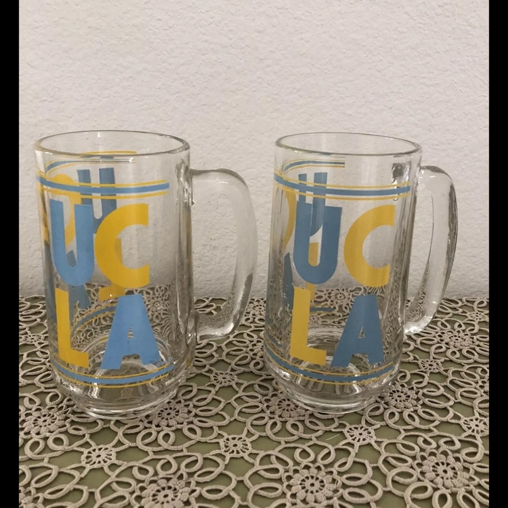 UCLA Bruins Los Angeles 12 Oz. Beer Mug Cup  With Handles Vintage 1988. Set of 2